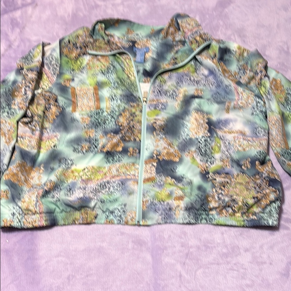 Koret Sport Vintage Y2K Zip Up Jacket 2X Baroque Watercolor Print Windbreaker - Picture 2 of 6